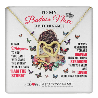 Interlocking Hearts Necklace 18K Yellow Gold Finish | 1 | Personalized To My Badass Niece From Uncle Aunt Auntie Necklace I Am The Storm Niece Gifts Birthday Graduation Christmas Custom Gift Box Message Card | https://teecentury.