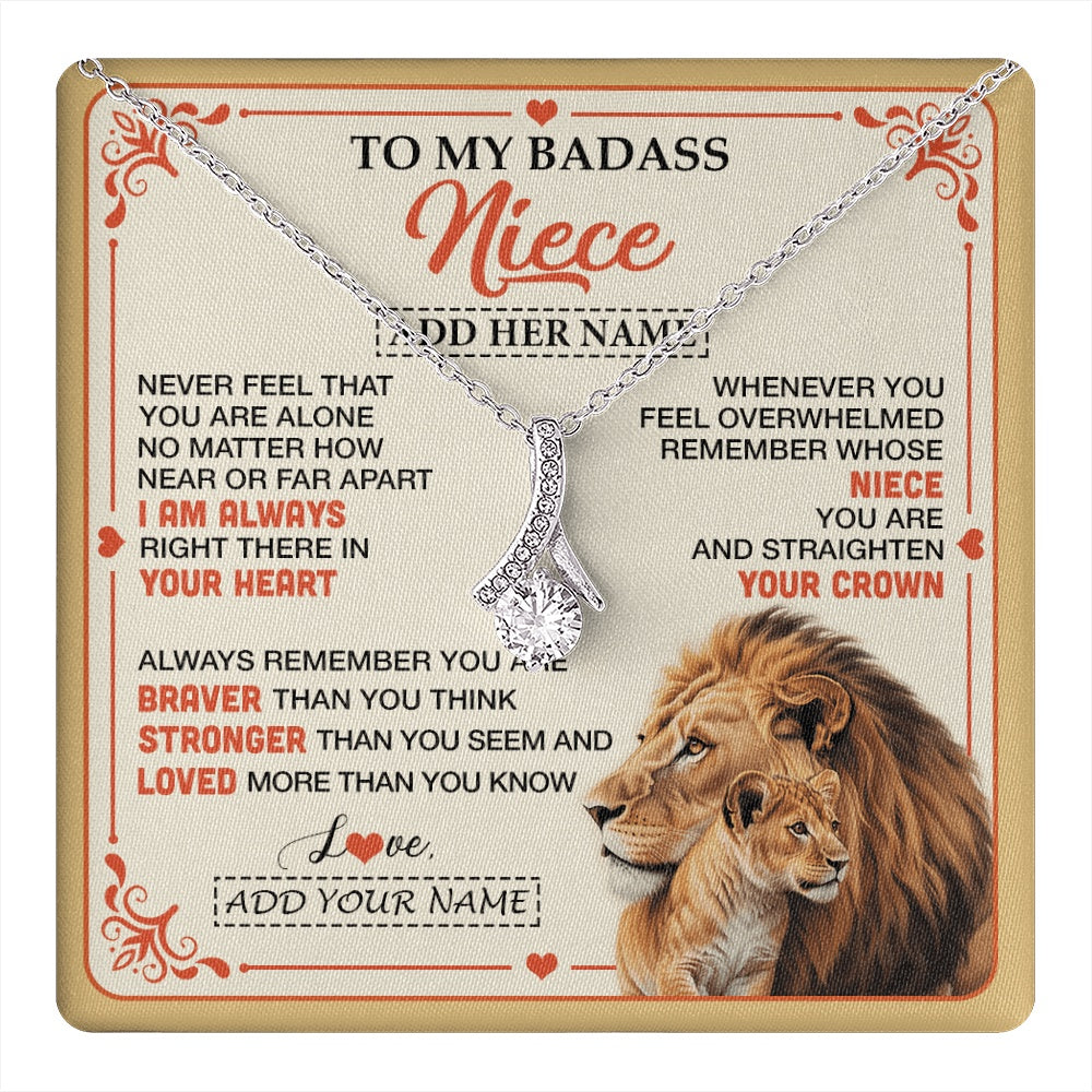 Alluring Beauty Necklace 14K White Gold Finish | 1 | Personalized To My Badass Niece Gifts From Aunt Uncle Necklace Lion Jewelry Gifts Present Ideas For Niece Birthday Graduation Christmas Gift Box Message Card | https://teecentury.