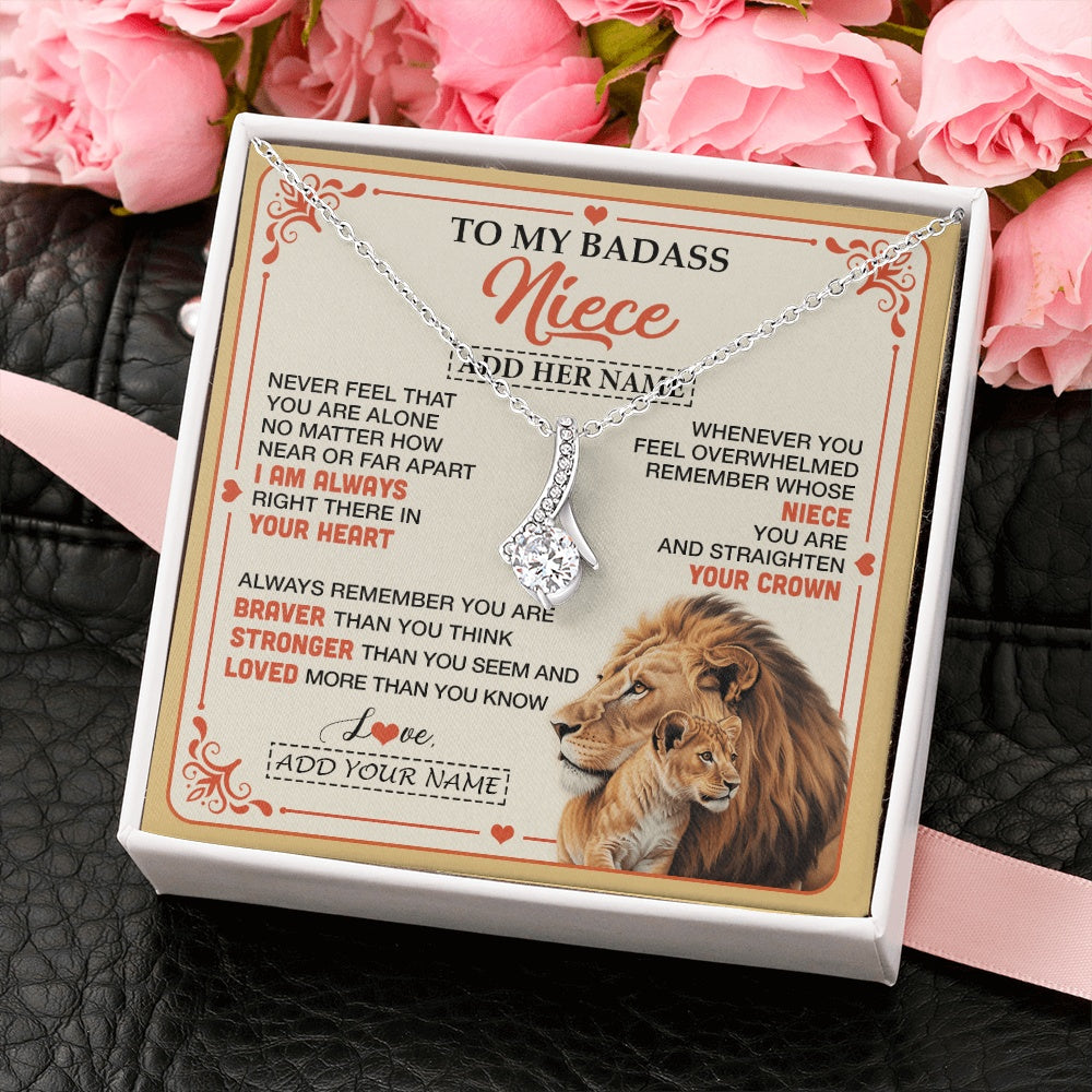 Alluring Beauty Necklace 14K White Gold Finish | 2 | Personalized To My Badass Niece Gifts From Aunt Uncle Necklace Lion Jewelry Gifts Present Ideas For Niece Birthday Graduation Christmas Gift Box Message Card | https://teecentury.