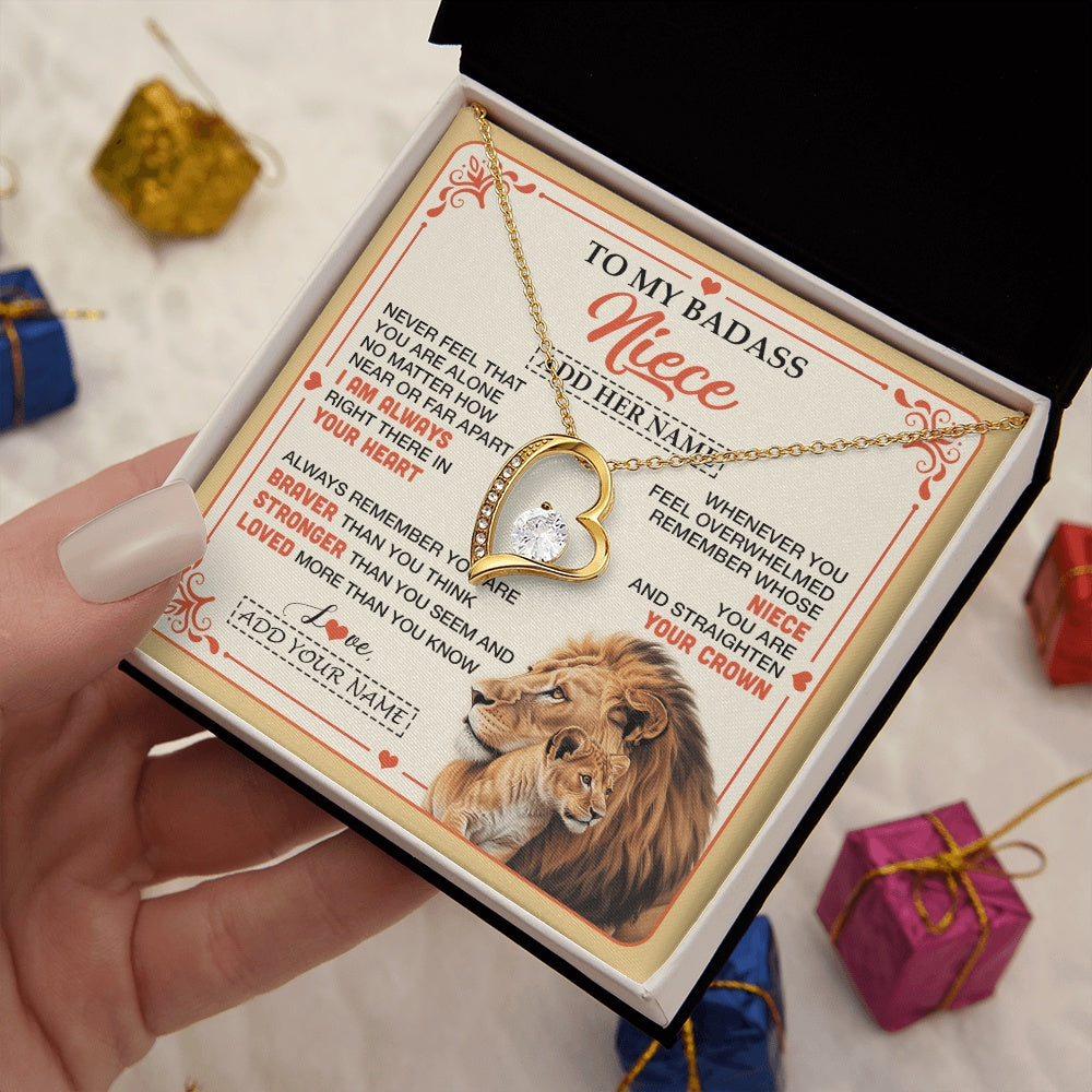 Forever Love Necklace 18K Yellow Gold Finish | 2 | Personalized To My Badass Niece Gifts From Aunt Uncle Necklace Lion Jewelry Gifts Present Ideas For Niece Birthday Graduation Christmas Gift Box Message Card | https://teecentury.