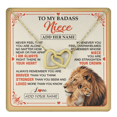 Interlocking Hearts Necklace 18K Yellow Gold Finish | 1 | Personalized To My Badass Niece Gifts From Aunt Uncle Necklace Lion Jewelry Gifts Present Ideas For Niece Birthday Graduation Christmas Gift Box Message Card | https://teecentury.
