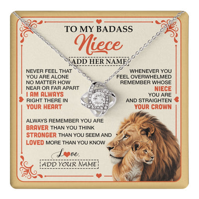 Love Knot Necklace 14K White Gold Finish | 1 | Personalized To My Badass Niece Gifts From Aunt Uncle Necklace Lion Jewelry Gifts Present Ideas For Niece Birthday Graduation Christmas Gift Box Message Card | https://teecentury.