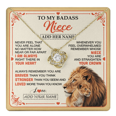 Love Knot Necklace 18K Yellow Gold Finish | 1 | Personalized To My Badass Niece Gifts From Aunt Uncle Necklace Lion Jewelry Gifts Present Ideas For Niece Birthday Graduation Christmas Gift Box Message Card | https://teecentury.