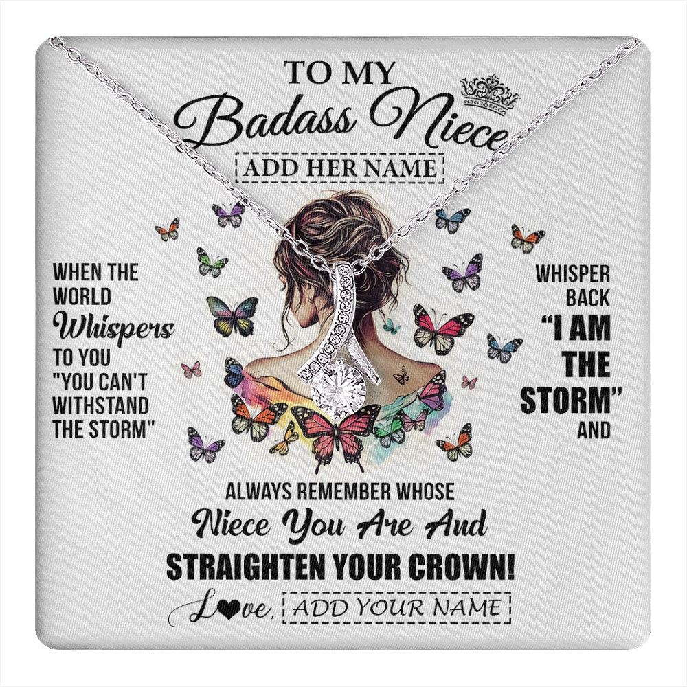 Alluring Beauty Necklace 14K White Gold Finish | 1 | Personalized To My Badass Niece I Am The Storm Necklace From Uncle Aunt Auntie Beautiful Niece Birthday Gifts Graduation Christmas Gift Box Message Card | https://teecentury.