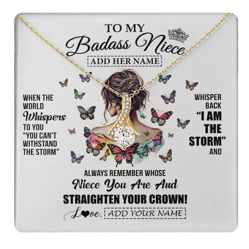 Alluring Beauty Necklace 18K Yellow Gold Finish | 1 | Personalized To My Badass Niece I Am The Storm Necklace From Uncle Aunt Auntie Beautiful Niece Birthday Gifts Graduation Christmas Gift Box Message Card | https://teecentury.