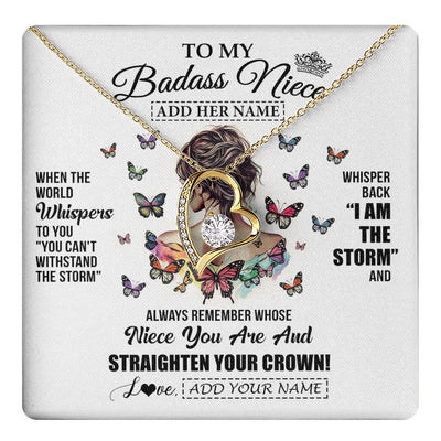 Forever Love Necklace 18K Yellow Gold Finish | 1 | Personalized To My Badass Niece I Am The Storm Necklace From Uncle Aunt Auntie Beautiful Niece Birthday Gifts Graduation Christmas Gift Box Message Card | https://teecentury.