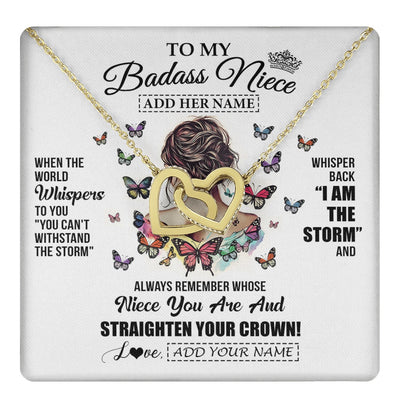 Interlocking Hearts Necklace 18K Yellow Gold Finish | 1 | Personalized To My Badass Niece I Am The Storm Necklace From Uncle Aunt Auntie Beautiful Niece Birthday Gifts Graduation Christmas Gift Box Message Card | https://teecentury.