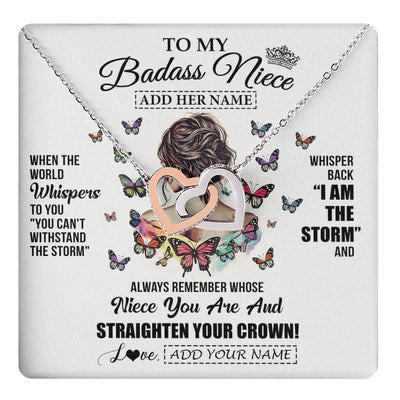Interlocking Hearts Necklace Stainless Steel & Rose Gold Finish | 1 | Personalized To My Badass Niece I Am The Storm Necklace From Uncle Aunt Auntie Beautiful Niece Birthday Gifts Graduation Christmas Gift Box Message Card | https://teecentury.