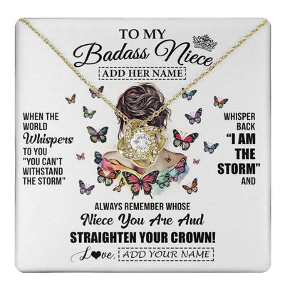 Love Knot Necklace 18K Yellow Gold Finish | 1 | Personalized To My Badass Niece I Am The Storm Necklace From Uncle Aunt Auntie Beautiful Niece Birthday Gifts Graduation Christmas Gift Box Message Card | https://teecentury.