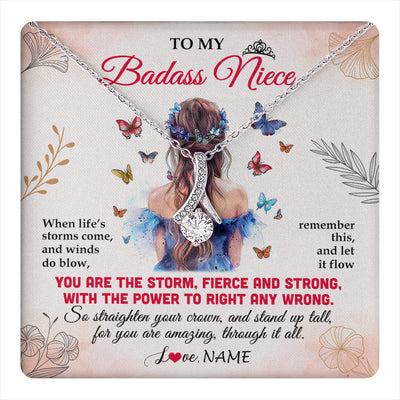 Alluring Beauty Necklace 14K White Gold Finish | 1 | Personalized To My Badass Niece Necklace From Aunt Auntie Uncle Floral Butterfly Niece Birthday Gifts Graduation Christmas Customized Gift Box Message Card | teecentury