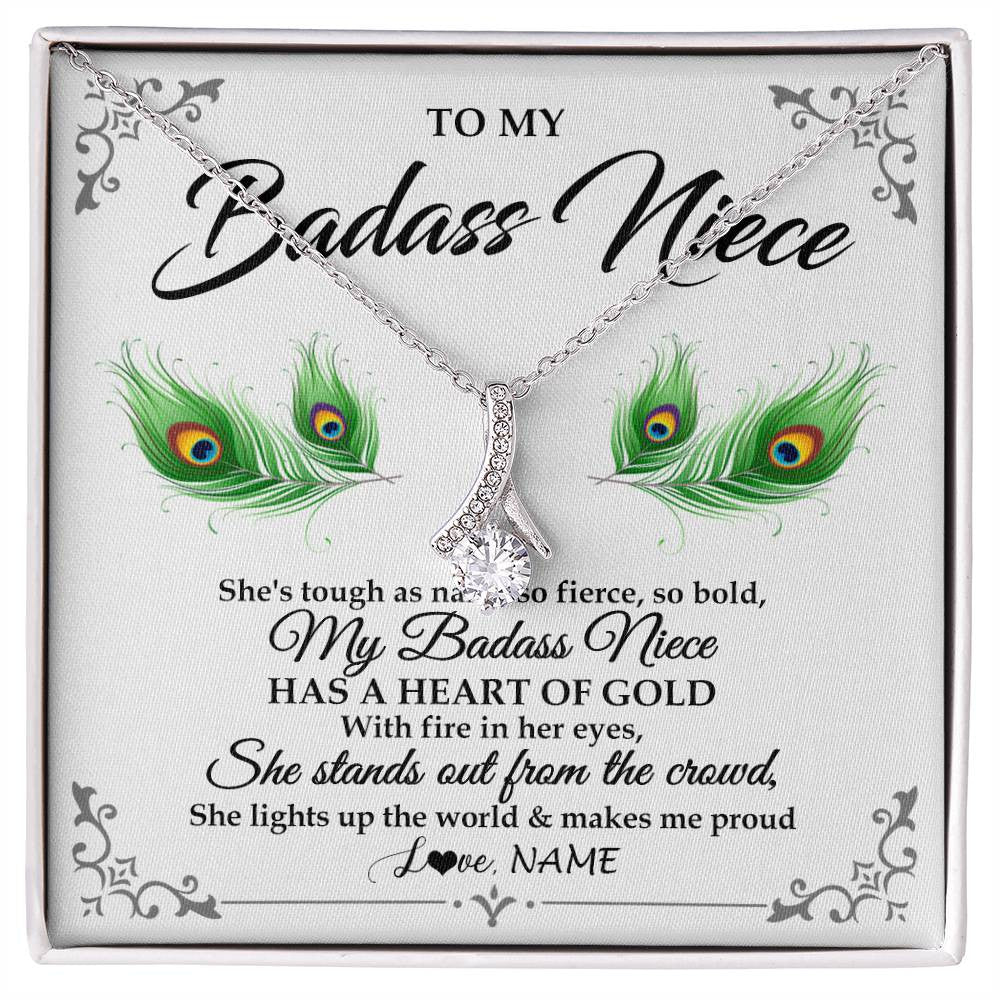 Alluring Beauty Necklace 14K White Gold Finish | 1 | Personalized To My Badass Niece Necklace From Aunt Uncle Love You Always Niece Jewelry Birthday Gift Graduation Christmas Customized Gift Box Message Card | teecentury