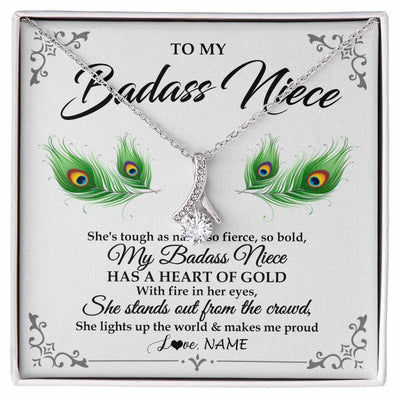 Alluring Beauty Necklace 14K White Gold Finish | 1 | Personalized To My Badass Niece Necklace From Aunt Uncle Love You Always Niece Jewelry Birthday Gift Graduation Christmas Customized Gift Box Message Card | teecentury