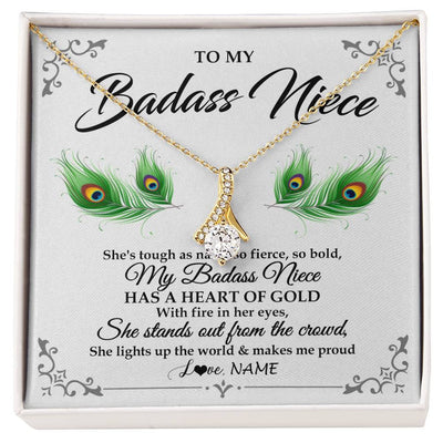 Alluring Beauty Necklace 18K Yellow Gold Finish | 1 | Personalized To My Badass Niece Necklace From Aunt Uncle Love You Always Niece Jewelry Birthday Gift Graduation Christmas Customized Gift Box Message Card | teecentury