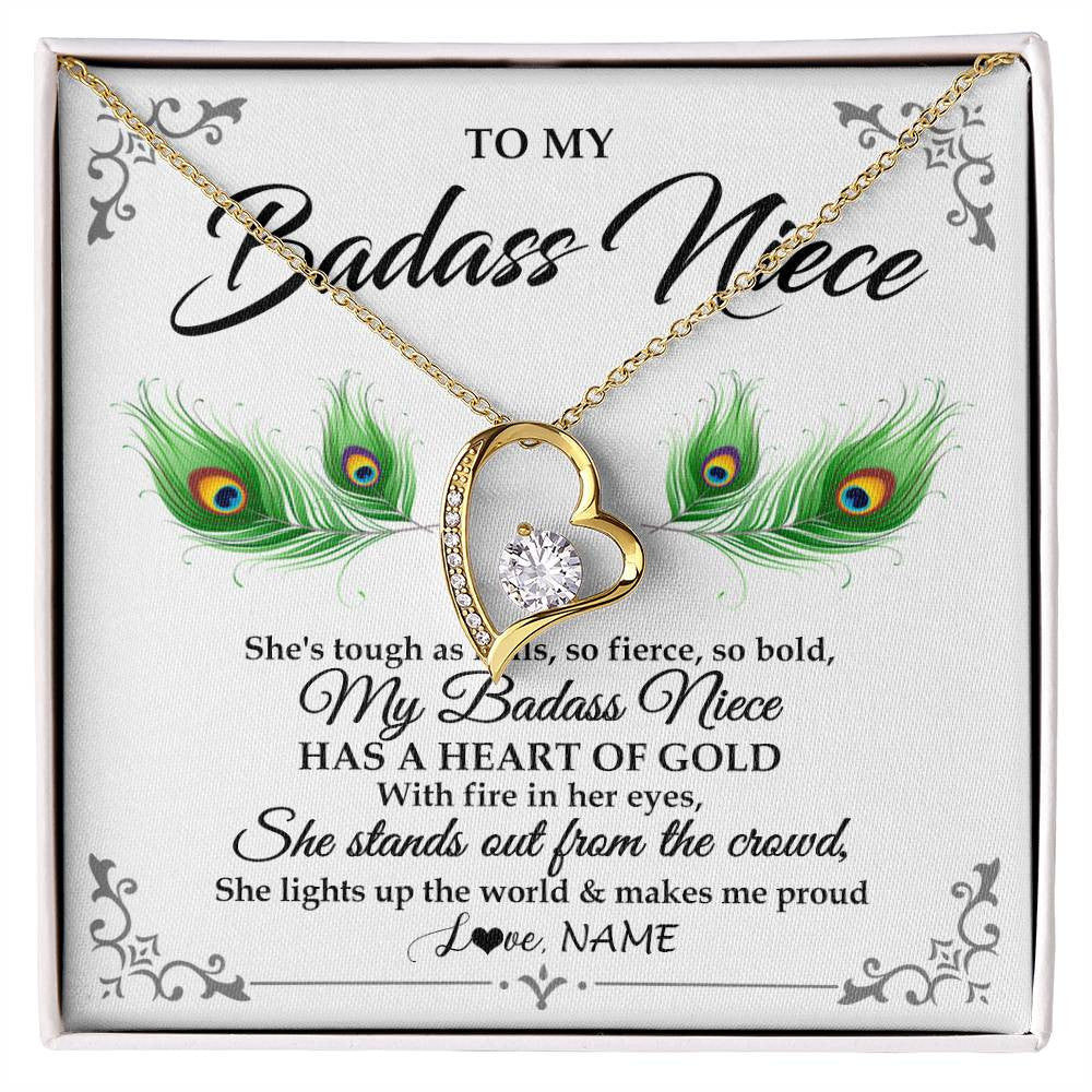 Forever Love Necklace 18K Yellow Gold Finish | 1 | Personalized To My Badass Niece Necklace From Aunt Uncle Love You Always Niece Jewelry Birthday Gift Graduation Christmas Customized Gift Box Message Card | teecentury