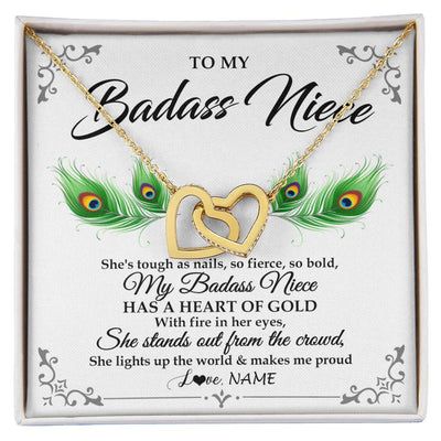 Interlocking Hearts Necklace 18K Yellow Gold Finish | 1 | Personalized To My Badass Niece Necklace From Aunt Uncle Love You Always Niece Jewelry Birthday Gift Graduation Christmas Customized Gift Box Message Card | teecentury
