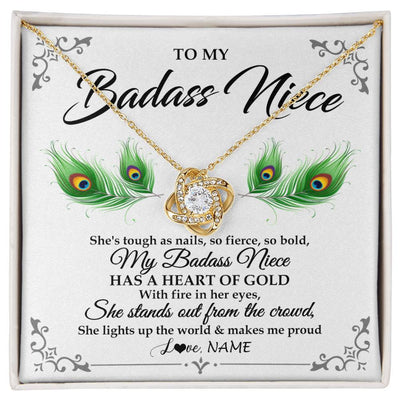 Love Knot Necklace 18K Yellow Gold Finish | 1 | Personalized To My Badass Niece Necklace From Aunt Uncle Love You Always Niece Jewelry Birthday Gift Graduation Christmas Customized Gift Box Message Card | teecentury