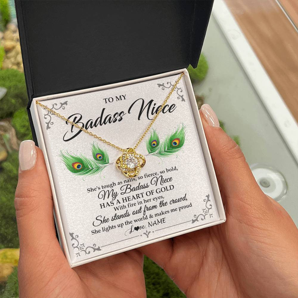 Love Knot Necklace 18K Yellow Gold Finish | 2 | Personalized To My Badass Niece Necklace From Aunt Uncle Love You Always Niece Jewelry Birthday Gift Graduation Christmas Customized Gift Box Message Card | teecentury