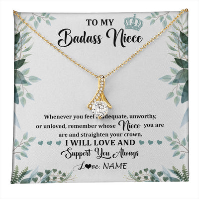 Alluring Beauty Necklace 18K Yellow Gold Finish | 1 | Personalized To My Badass Niece Necklace From Aunt Uncle Straighten Your Crown Niece Birthday Jewelry Graduation Christmas Customized Gift Box Message Card | teecentury