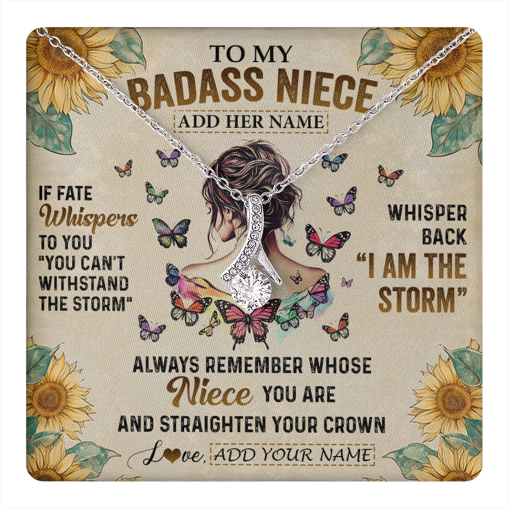 Alluring Beauty Necklace 14K White Gold Finish | 1 | Personalized To My Badass Niece Necklace From Uncle Aunt Auntie I Am The Storm Niece Gifts Birthday Graduation Christmas Customized Gift Box Message Card | teecentury