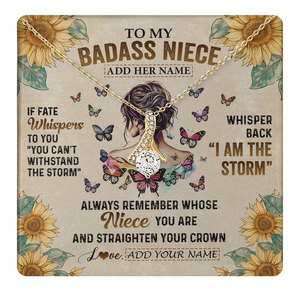 Alluring Beauty Necklace 18K Yellow Gold Finish | 1 | Personalized To My Badass Niece Necklace From Uncle Aunt Auntie I Am The Storm Niece Gifts Birthday Graduation Christmas Customized Gift Box Message Card | teecentury