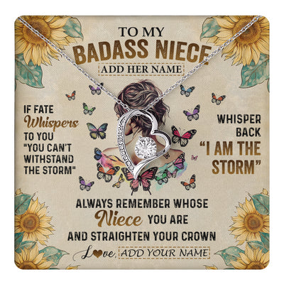 Forever Love Necklace 14K White Gold Finish | 1 | Personalized To My Badass Niece Necklace From Uncle Aunt Auntie I Am The Storm Niece Gifts Birthday Graduation Christmas Customized Gift Box Message Card | teecentury