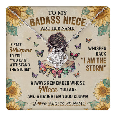 Love Knot Necklace 14K White Gold Finish | 1 | Personalized To My Badass Niece Necklace From Uncle Aunt Auntie I Am The Storm Niece Gifts Birthday Graduation Christmas Customized Gift Box Message Card | teecentury