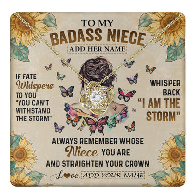 Love Knot Necklace 18K Yellow Gold Finish | 1 | Personalized To My Badass Niece Necklace From Uncle Aunt Auntie I Am The Storm Niece Gifts Birthday Graduation Christmas Customized Gift Box Message Card | teecentury