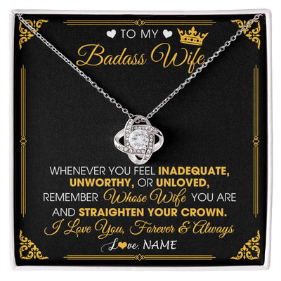 Love Knot Necklace 14K White Gold Finish | 1 | Personalized To My Badass Wife Necklace From Husband Crown I Love You Wife Birthday Anniversary Wedding Valentines Day Jewelry Customized Gift Box Message Card | teecentury