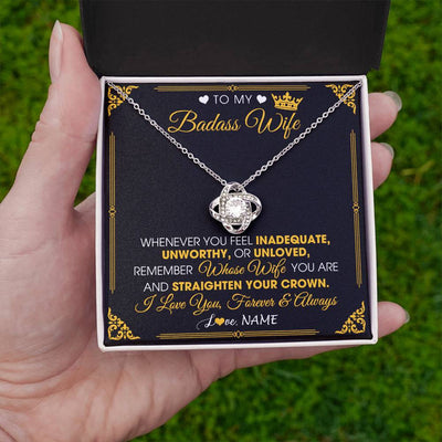 Love Knot Necklace 14K White Gold Finish | 2 | Personalized To My Badass Wife Necklace From Husband Crown I Love You Wife Birthday Anniversary Wedding Valentines Day Jewelry Customized Gift Box Message Card | teecentury