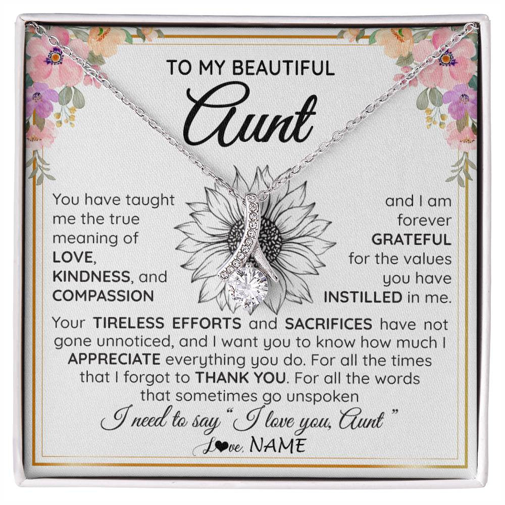 Alluring Beauty Necklace 14K White Gold Finish | Personalized To My Beautiful Aunt From Niece Nephew Necklace Say I Love You Aunt Birthday Mothers Day Christmas Jewelry Customized Gift Box Message Card | teecentury