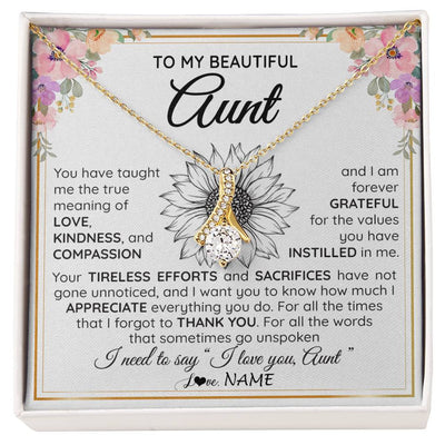 Alluring Beauty Necklace 18K Yellow Gold Finish | Personalized To My Beautiful Aunt From Niece Nephew Necklace Say I Love You Aunt Birthday Mothers Day Christmas Jewelry Customized Gift Box Message Card | teecentury