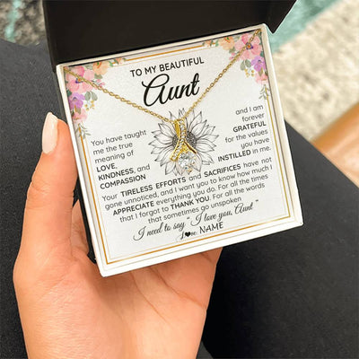 Alluring Beauty Necklace 18K Yellow Gold Finish | Personalized To My Beautiful Aunt From Niece Nephew Necklace Say I Love You Aunt Birthday Mothers Day Christmas Jewelry Customized Gift Box Message Card | teecentury