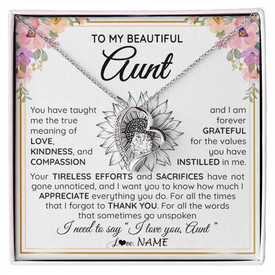 Forever Love Necklace 14K White Gold Finish | Personalized To My Beautiful Aunt From Niece Nephew Necklace Say I Love You Aunt Birthday Mothers Day Christmas Jewelry Customized Gift Box Message Card | teecentury