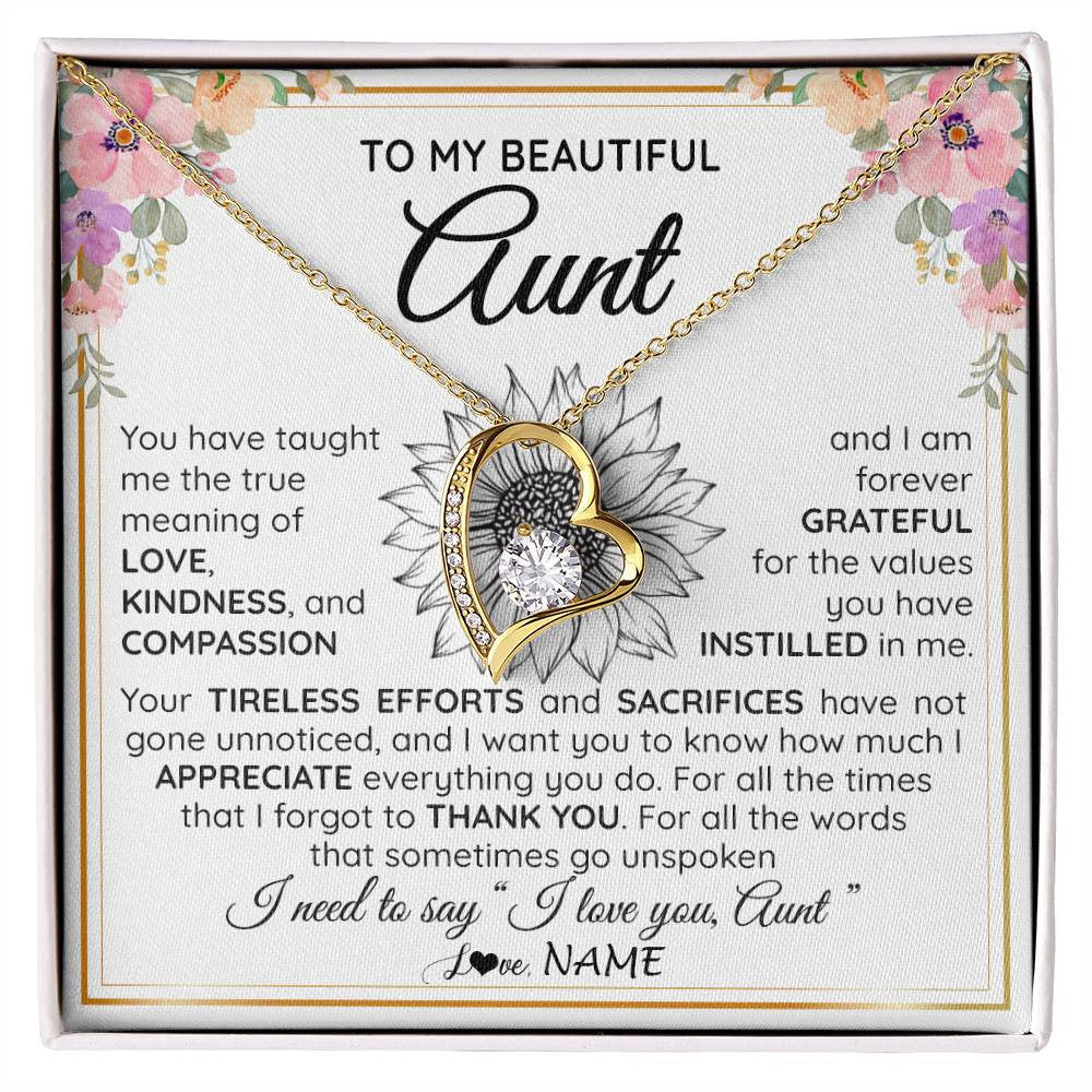 Forever Love Necklace 18K Yellow Gold Finish | Personalized To My Beautiful Aunt From Niece Nephew Necklace Say I Love You Aunt Birthday Mothers Day Christmas Jewelry Customized Gift Box Message Card | teecentury