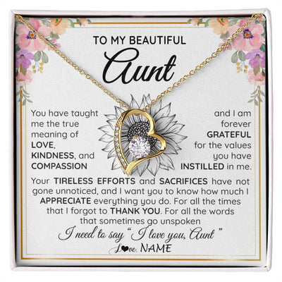 Forever Love Necklace 18K Yellow Gold Finish | Personalized To My Beautiful Aunt From Niece Nephew Necklace Say I Love You Aunt Birthday Mothers Day Christmas Jewelry Customized Gift Box Message Card | teecentury