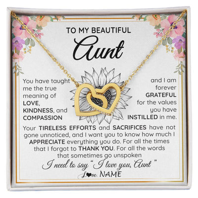 Interlocking Hearts Necklace 18K Yellow Gold Finish | Personalized To My Beautiful Aunt From Niece Nephew Necklace Say I Love You Aunt Birthday Mothers Day Christmas Jewelry Customized Gift Box Message Card | teecentury