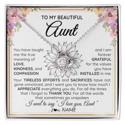 Love Knot Necklace 14K White Gold Finish | Personalized To My Beautiful Aunt From Niece Nephew Necklace Say I Love You Aunt Birthday Mothers Day Christmas Jewelry Customized Gift Box Message Card | teecentury