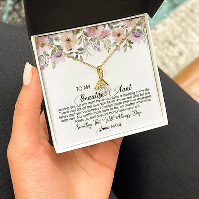 Alluring Beauty Necklace 18K Yellow Gold Finish | Personalized To My Beautiful Aunt Necklace From Niece Nephew Having You As My Aunt Auntie Birthday Mothers Day Christmas Customized Gift Box Message Card | teecentury
