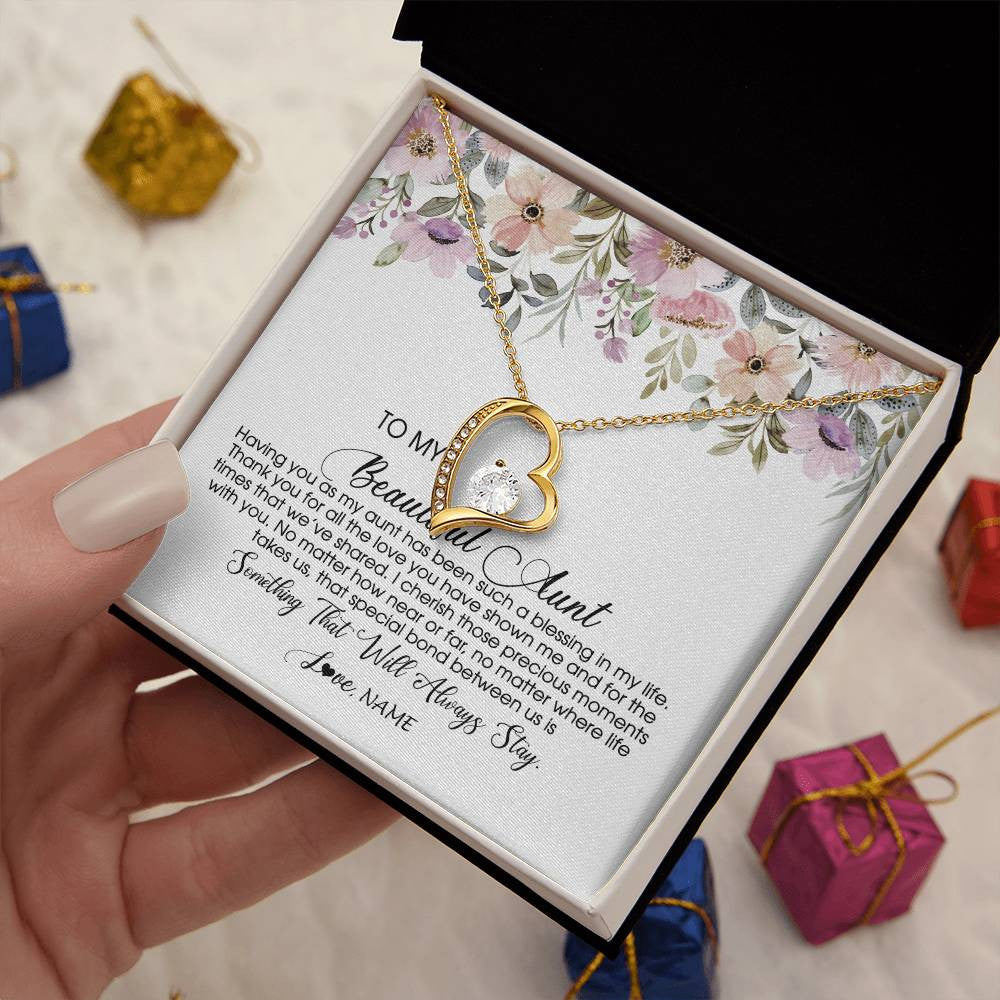 Forever Love Necklace 18K Yellow Gold Finish | Personalized To My Beautiful Aunt Necklace From Niece Nephew Having You As My Aunt Auntie Birthday Mothers Day Christmas Customized Gift Box Message Card | teecentury