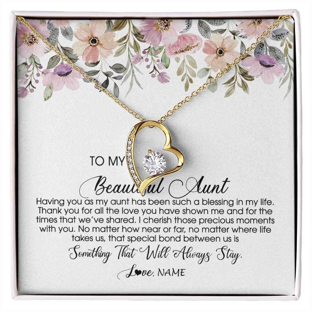 Forever Love Necklace 18K Yellow Gold Finish | Personalized To My Beautiful Aunt Necklace From Niece Nephew Having You As My Aunt Auntie Birthday Mothers Day Christmas Customized Gift Box Message Card | teecentury