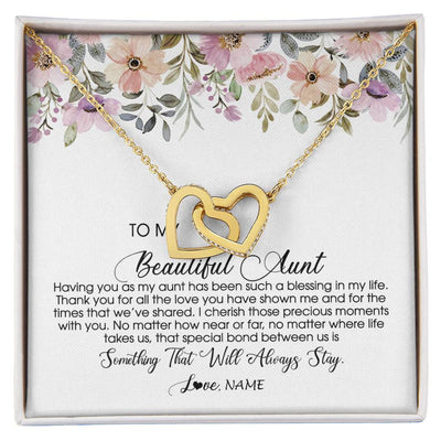 Interlocking Hearts Necklace 18K Yellow Gold Finish | Personalized To My Beautiful Aunt Necklace From Niece Nephew Having You As My Aunt Auntie Birthday Mothers Day Christmas Customized Gift Box Message Card | teecentury