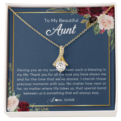 Alluring Beauty Necklace 18K Yellow Gold Finish | Personalized To My Beautiful Aunt Necklace From Niece Nephew Thank You For All The Love Aunt Jewelry Birthday Christmas Customized Gift Box Message Card | teecentury