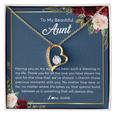 Forever Love Necklace 18K Yellow Gold Finish | Personalized To My Beautiful Aunt Necklace From Niece Nephew Thank You For All The Love Aunt Jewelry Birthday Christmas Customized Gift Box Message Card | teecentury
