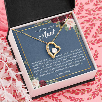 Forever Love Necklace 18K Yellow Gold Finish | Personalized To My Beautiful Aunt Necklace From Niece Nephew Thank You For All The Love Aunt Jewelry Birthday Christmas Customized Gift Box Message Card | teecentury