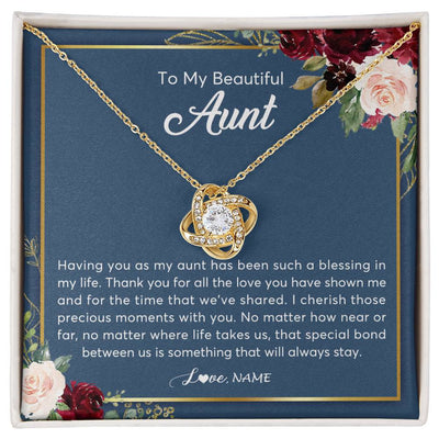 Love Knot Necklace 18K Yellow Gold Finish | Personalized To My Beautiful Aunt Necklace From Niece Nephew Thank You For All The Love Aunt Jewelry Birthday Christmas Customized Gift Box Message Card | teecentury
