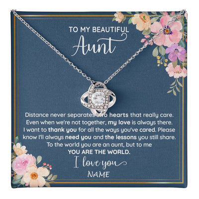 Love Knot Necklace 14K White Gold Finish | 1 | Personalized To My Beautiful Aunt Necklace From Niece Nephew You Are The World Aunt Birthday Mothers Day Christmas Jewelry Customized Gift Box Message Card | teecentury