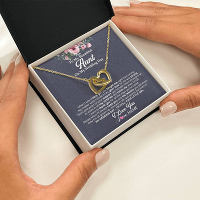 Interlocking Hearts Necklace 18K Yellow Gold Finish | 2 | Personalized To My Beautiful Aunt On My Wedding Day Necklace From Niece Little Girl Aunt Of Bride Wedding Day Jewelry Customized Gift Box Message Card | teecentury