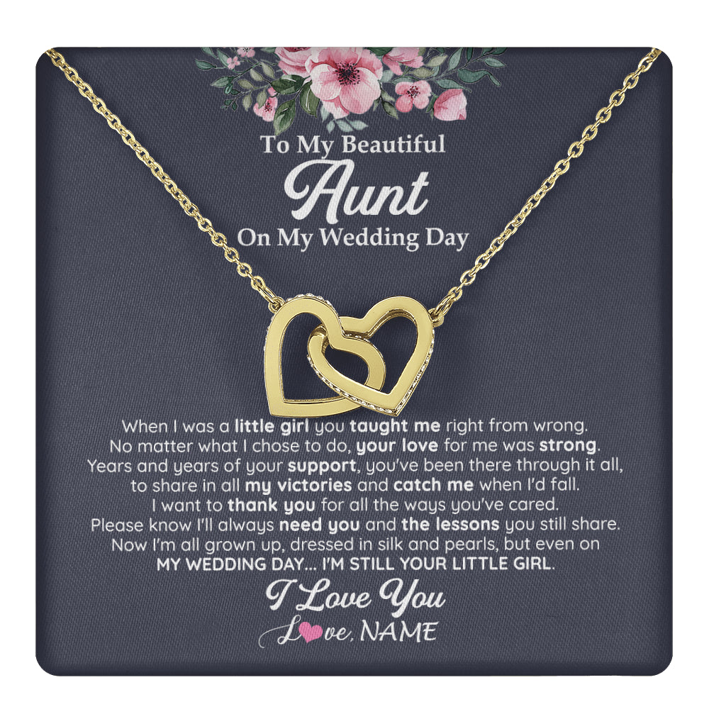 Interlocking Hearts Necklace 18K Yellow Gold Finish | 1 | Personalized To My Beautiful Aunt On My Wedding Day Necklace From Niece Little Girl Aunt Of Bride Wedding Day Jewelry Customized Gift Box Message Card | teecentury