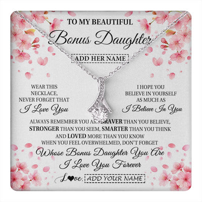 Alluring Beauty Necklace 14K White Gold Finish | 1 | Personalized To My Beautiful Bonus Daughter From Stepdad Stepmom Necklace Never Forget Birthday Gifts For Stepdaughter Gift Christmas Gift Box Message Card | teecentury.myshopify