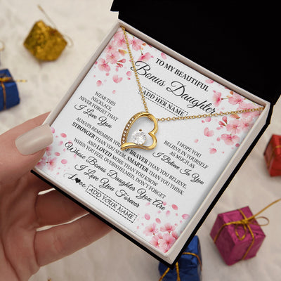 Forever Love Necklace 18K Yellow Gold Finish | 2 | Personalized To My Beautiful Bonus Daughter From Stepdad Stepmom Necklace Never Forget Birthday Gifts For Stepdaughter Gift Christmas Gift Box Message Card | teecentury.myshopify